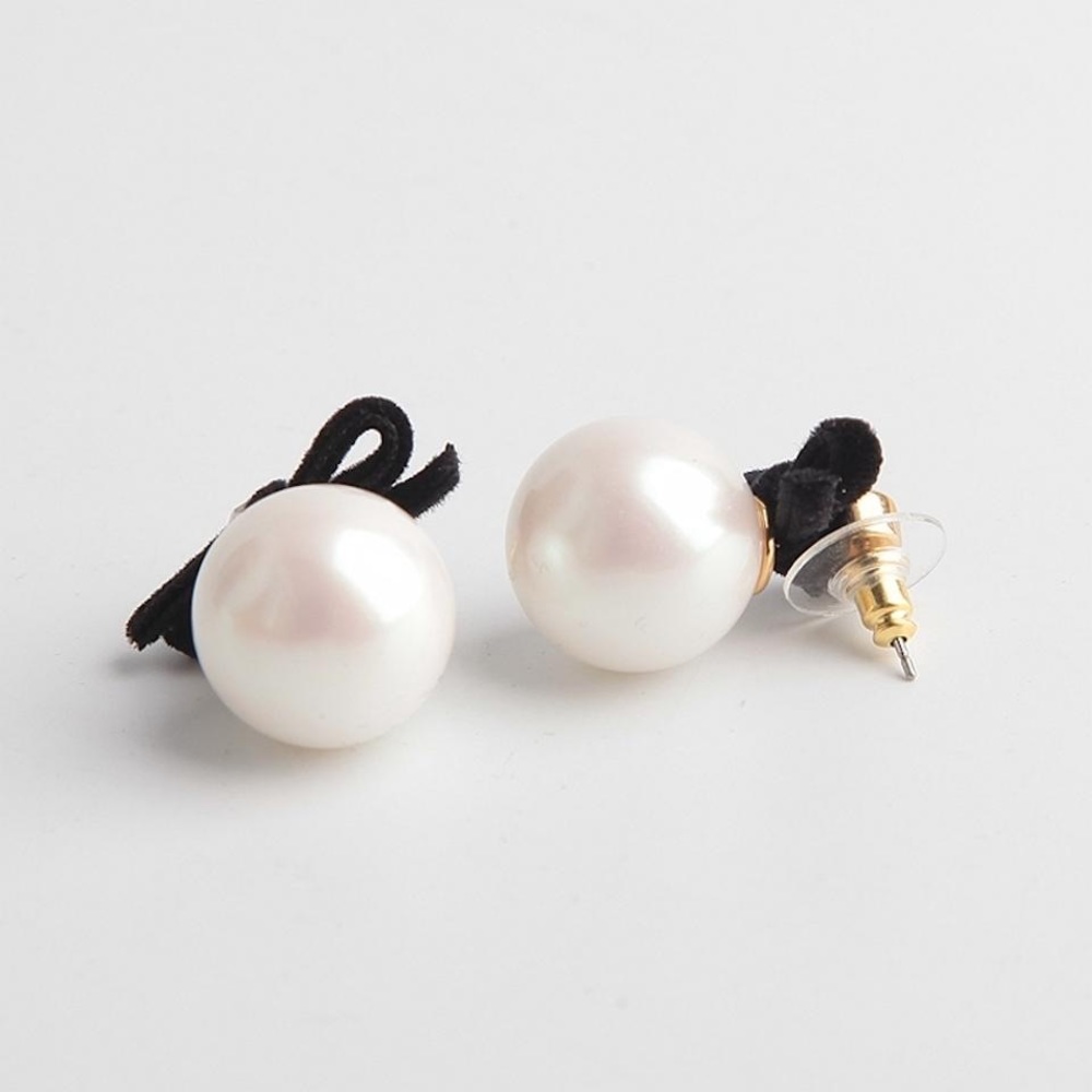 Kate Spade ♠️NWT Big Pearl Black Bow Drop Earrings - Picture 3 of 4